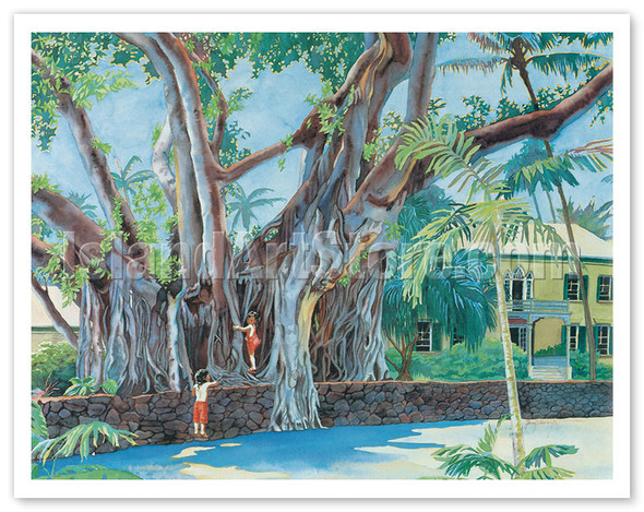 Climbing the Banyan (Ka Pi‘i ‘Ana O Ke Paniana) - Hawaiian Fiscus Tree - Poster by Janet Stewart
