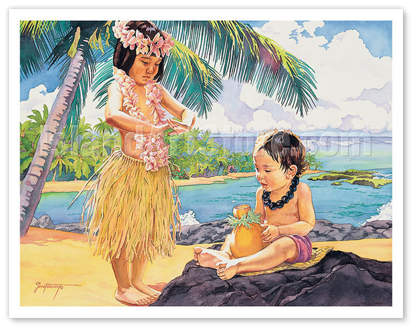 Children’s Dance (Ka Hula Keiki) - Hawaiian Hula - Poster by Janet Stewart