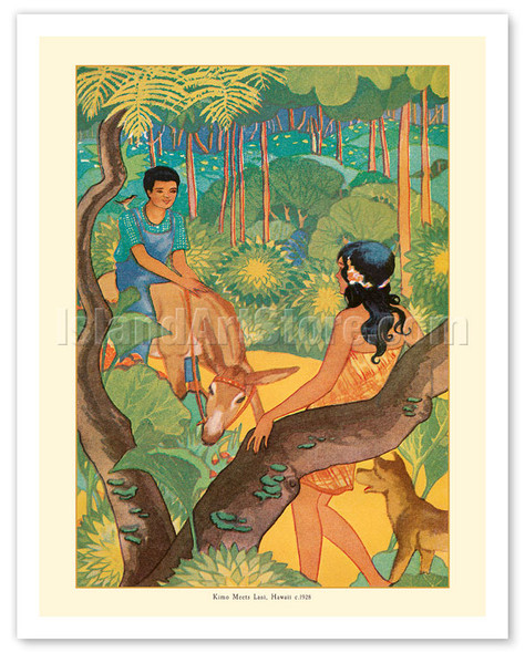 Kimo Meets Lani - Book Plate From Kimo, A Story of Hawaii - c. 1928 - Poster by Lucille Webster Holling