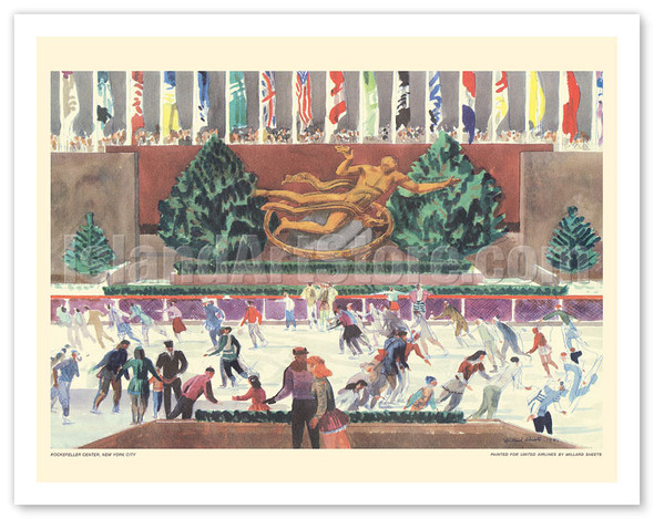 The Rink - Rockefeller Center, New York - United Air Lines - c. 1951 - Poster by Millard Sheets