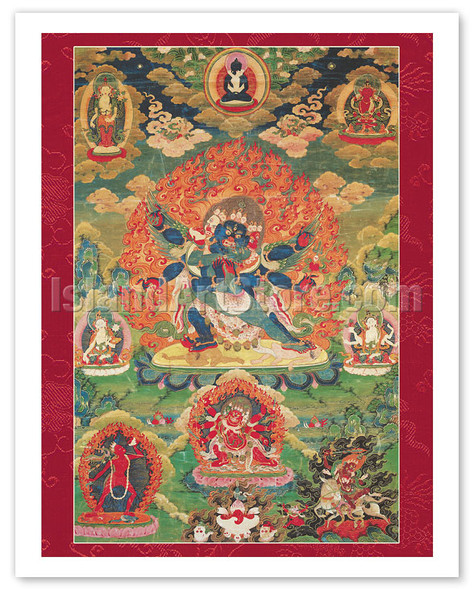 Vajrakilaya - The Lord Of The Magic Dagger - Tantric Deity - Vintage Tibetan Thangka Buddhist Painting