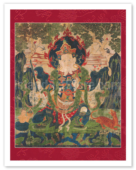 Virudhaka, Guardian of the South - Worldly Protector Deity - Vintage Tibetan Thangka Buddhist Painting