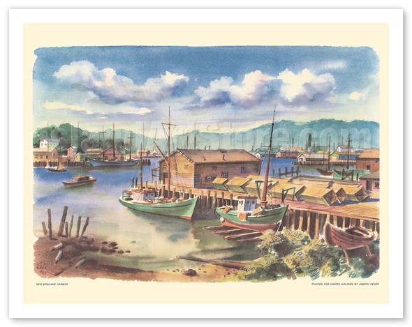 New England Harbor - United Air Lines - c. 1955 - Poster by Joseph Fehér
