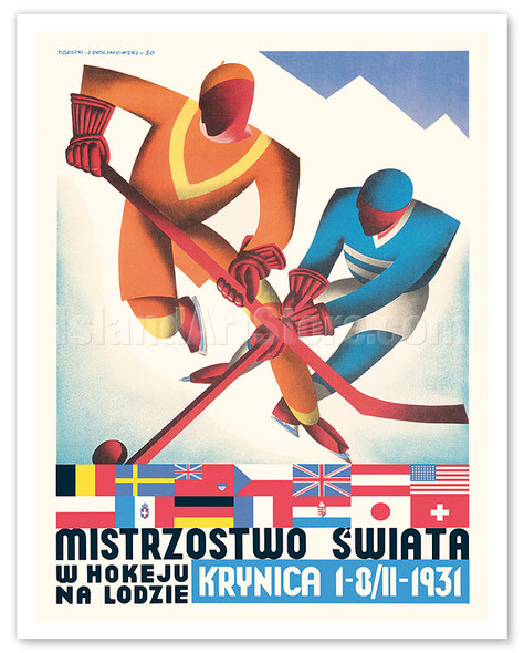 Ice Hockey World Championship (Mistrzostwo Świata) - Krynica, Poland - c. 1930 - Poster by Stefan Osiecki