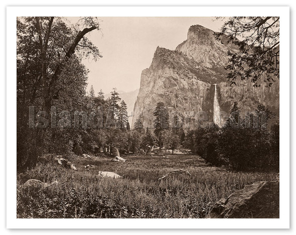 Bridalveil Fall - Yosemite Valley, California - c. 1865 - Poster by Carleton E. Watkins