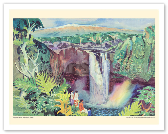 Rainbow Falls (Waiānuenue) - Hilo, Hawai‘i - United Air Lines - c. 1952 - Poster by Millard Sheets