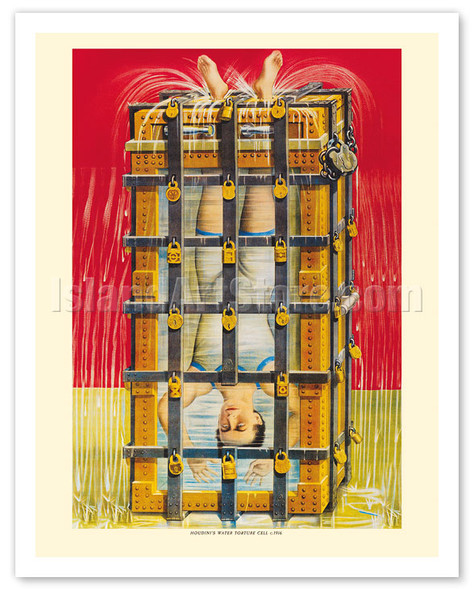 Harry Houdini - Water Torture Cell - c. 1916 - Vintage Theatrical Poster