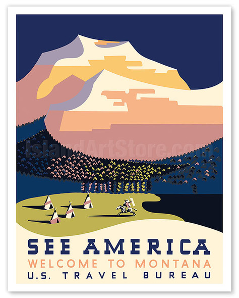 Welcome to Montana, See America - U.S. Travel Bureau - c. 1936 - Poster by Richard Halls