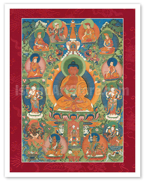 Medicine Buddha - Bhaishajyaguru - Buddhist Deity - Vintage Tibetan Thangka Buddhist Painting
