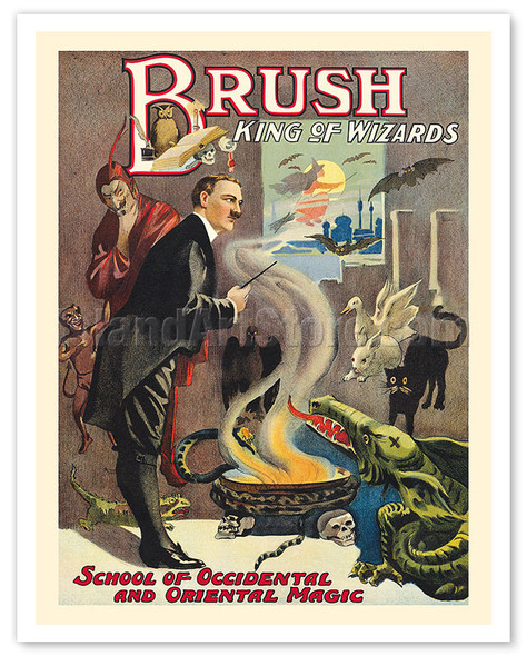 Brush, King of Wizards - School of Occidental and Oriental Magic - c. 1915 - Vintage Magic Poster