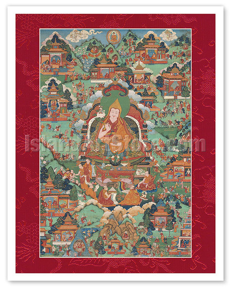 The Fifth Dalai Lama - Ngawang Losang Gyatso (1617-1682) - Vintage Tibetan Thangka Buddhist Painting