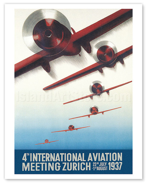4th International Aviation Meeting - Zurich, Switzerland - c. 1937 - Poster by Otto Baumberger