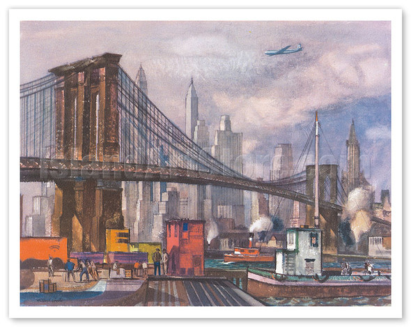 Brooklyn Bridge, New York - United Air Lines - c. 1952 - Poster by Millard Sheets
