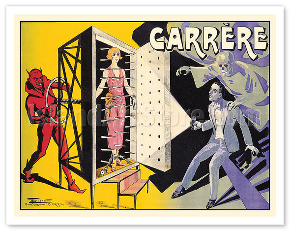 French Magician Carrére - The Human Pincushion - Spike Illusion - c. 1920 - Poster by Eloit