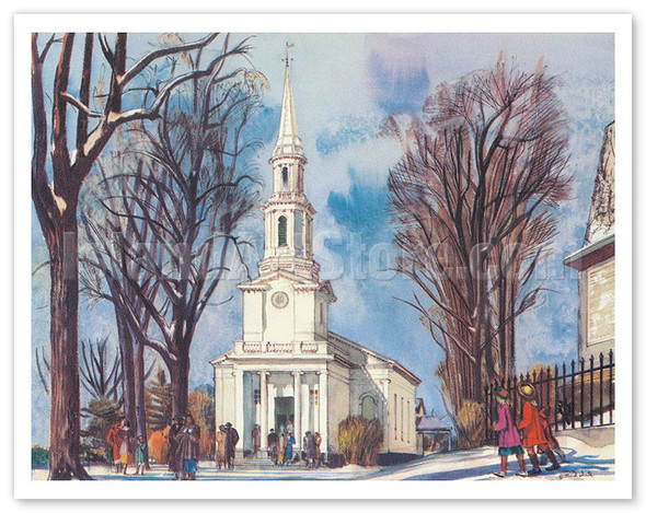 First Parish in Lexington, Massachusetts - United Air Lines - c. 1952 - Poster by Millard Sheets