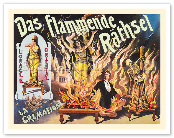 The Flaming Rathsel (Das Flammende Räthsel) - The Cremation Illusion - c. 1898 - Poster by Adolph Friedländer