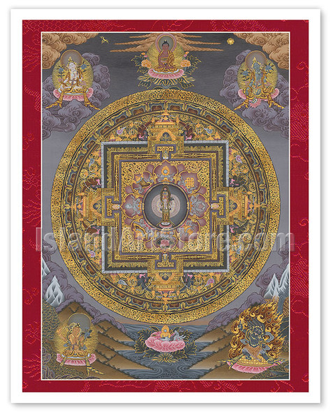Buddhist Mandala - Tibet, 19th Century - Vintage Tibetan Thangka Buddhist Painting