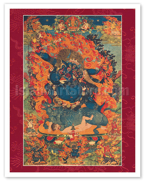 The Protector Yuma Dharmaraja - Tantric Buddhist Wisdom Deity - Vintage Tibetan Thangka Buddhist Painting