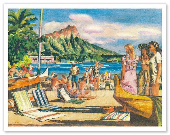 Waikiki Beach, Oahu, Hawaii - United Air Lines - c. 1951 - Poster by Millard Sheets