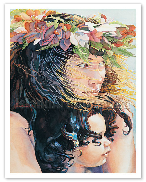 Watching the Hula (Ka Nānā ‘Ana O Ka Hula) - Hawaiian Mother and Son - Poster by Janet Stewart