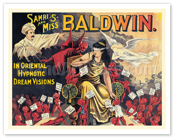 Samri S. and Miss Kitty Baldwin - In Oriental Hypnotic Dream Visions - c. 1890 - Vintage Magic Poster