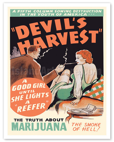 Devils Harvest - The Truth About Marijuana - The Smoke of Hell - c. 1942 - Vintage Exploitation Film Movie Poster