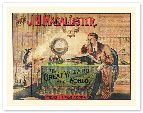 Professor J. M. Macallister - The Great Wizard of the World - c. 1870 - Vintage Magic Poster