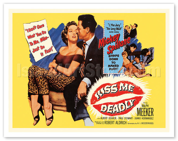 Kiss Me Deadly - Starring Ralph Meeker & Paul Stewart - c. 1955 - Vintage Film Noir Movie Poster