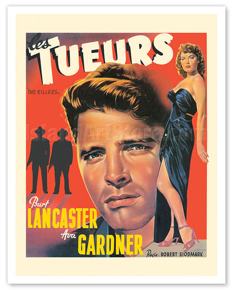 The Killers (Les Tueurs) - Starring Burt Lancaster and Ava Gardner - c. 1946 - Vintage Belgian Film Noir Movie Poster