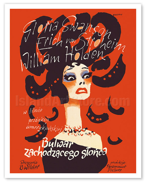 Sunset Boulevard (Bulwar Zachodzącego Słońca) - Gloria Swanson & William Holden - c. 1950 - Poster by Waldemar Świerzy