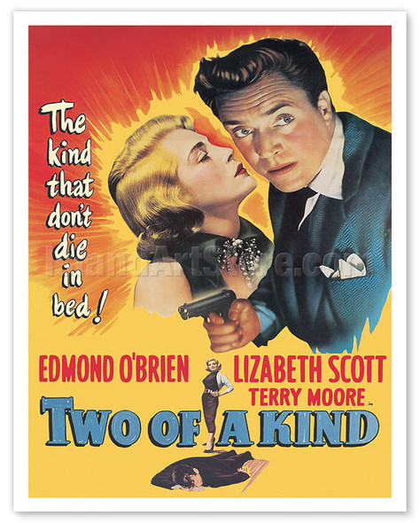 Two of a Kind - Starring Edmond O’Brien Lizabeth Scott and Terry Moore - c. 1951 - Vintage Film Noir Movie Poster