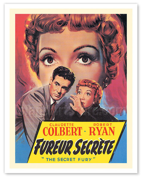 The Secret Fury (Fureur Secrète) - Starring Claudette Colbert Robert Ryan - c. 1950 - Vintage Belgian Film Noir Movie Poster