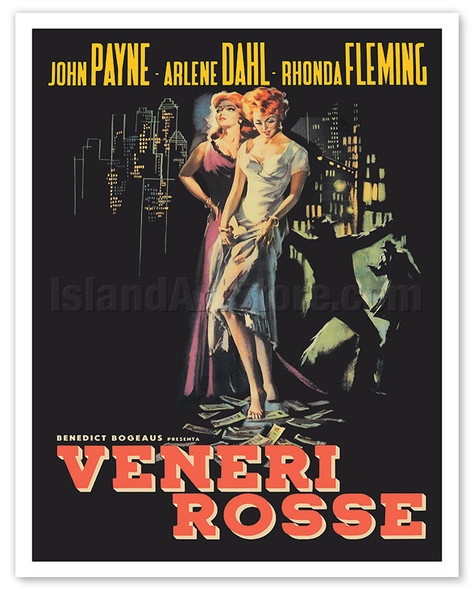 Slightly Scarlet (Veneri Rosse) - Starring John Payne and Arlene Dahl - c. 1956 - Vintage Italian Film Noir Movie Poster