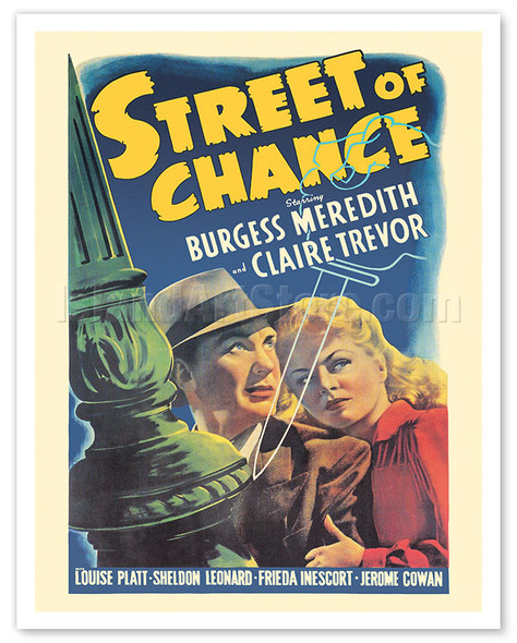 Street of Chance - Starring Burgess Meredith and Claire Trevor - c. 1942 - Vintage Film Noir Movie Poster