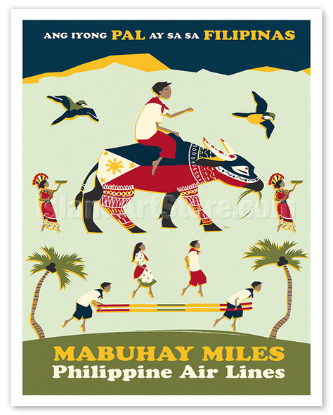 Philippines Air Lines - Mabuhay Miles - c. 1950 - Vintage Airline Travel Poster