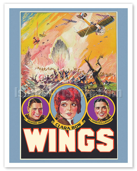 Wings - Starring Clara Bow Richard Arlen Buddy Rodgers Gary Cooper - c. 1927 - Vintage Film Movie Poster