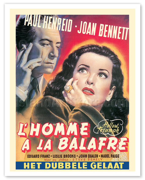 Hollow Triumph (L’Homme A La Balafre) - Starring Paul Henreid, Joan Bennett - c. 1948 - Vintage Belgian Film Noir Movie Poster