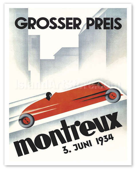 1934 Montreux Grand Prix (Grosser Preis) Switzerland - Poster by Johannes (Hans) Handschin