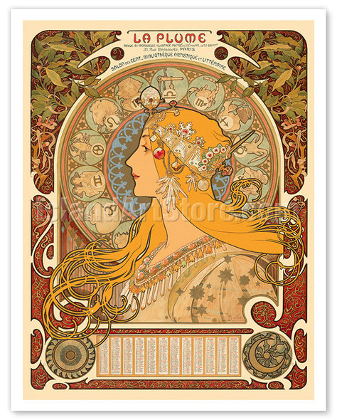 Zodiac (Zodiaque) Calendar - La Plume Magazine - c. 1896 - Poster by Alphonse Mucha