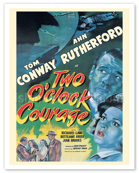 Two O’clock Courage - Starring Tom Conway Ann Rutherford - c. 1945 - Vintage Film Noir Movie Poster