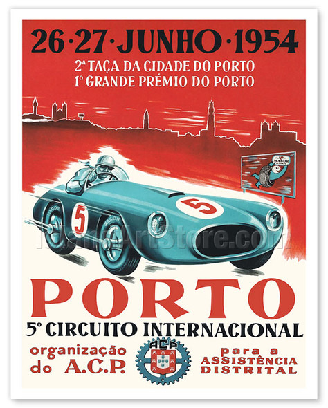 1954 Porto 5th Circuito International Portugal - Vintage Racing Poster
