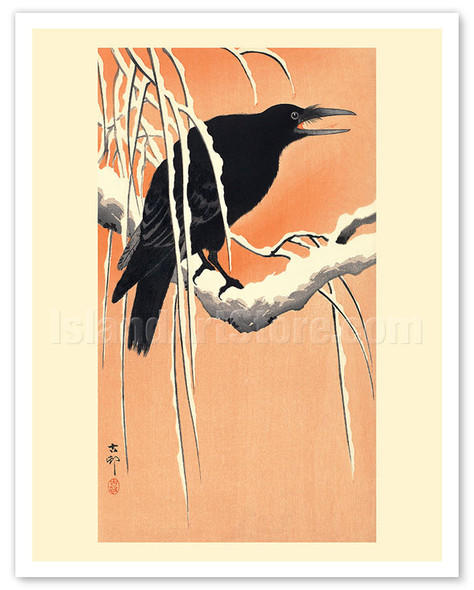 Crow on Snowy Branch - c. 1910 - Poster by Ohara Koson