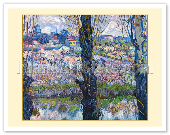View of Arles France Flowering Orchards - c. 1889 - Poster by Vincent van Gogh