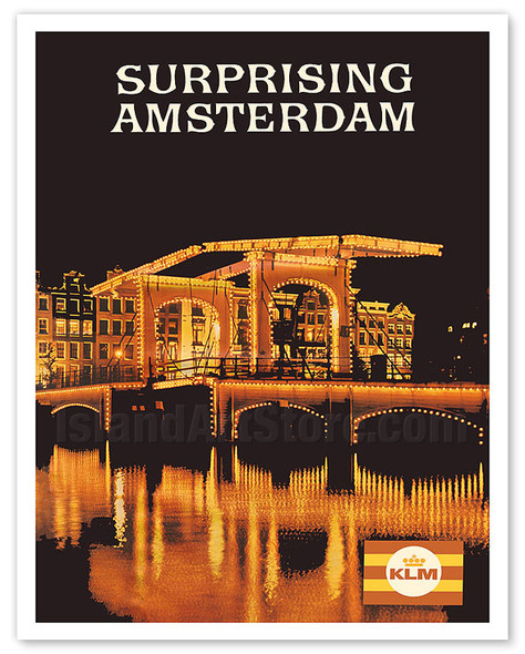Surprising Amsterdam - Netherlands - KLM Royal Dutch Airlines - c. 1969 - Vintage Airline Travel Poster