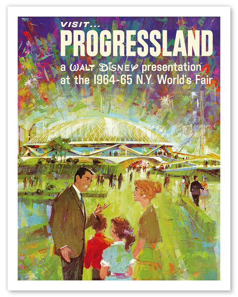 Visit Walt Disney's Progressland - 1964 New York World's Fair - c. 1960's - Vintage Travel Poster