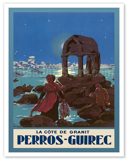 Perros-Guirec, France - Pink Granite Coast (Côte de Granit Rose) - c. 1930's - Vintage Travel Poster