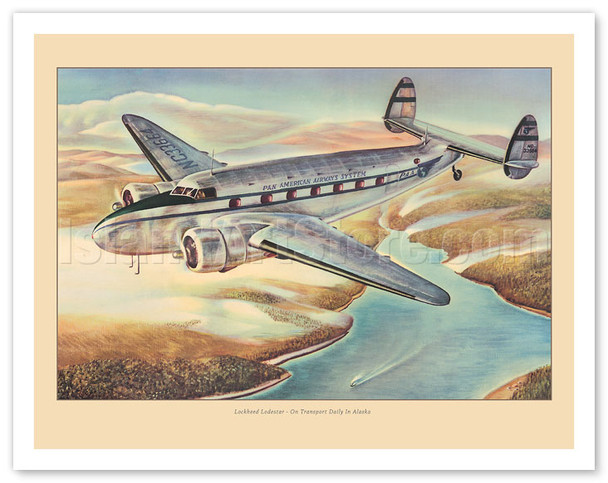 Lockheed Model 18 Lodestar - Pan American World Airways - c. 1941 - Vintage Airline Travel Poster