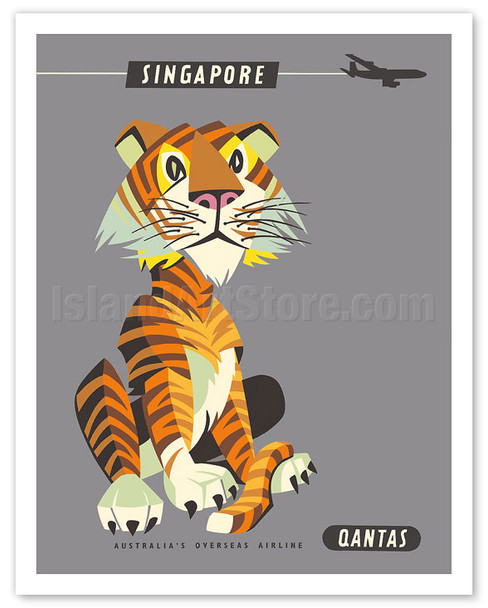 Singapore - Malayan Tiger - Qantas Airways - c. 1960's - Poster by Harry Rogers
