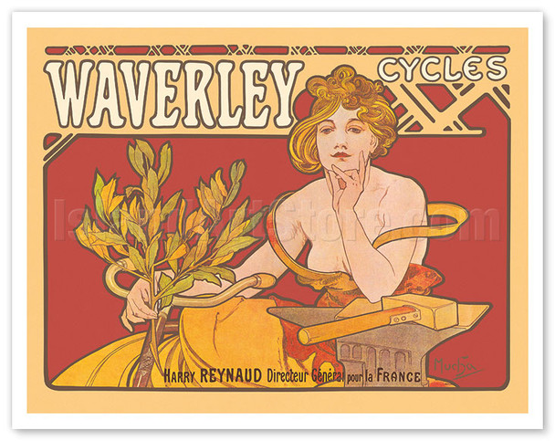 Waverley Cycles - Paris, France - c. 1898 - Poster by Alphonse Mucha