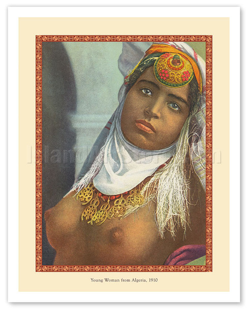 Young Woman from Algeria, 1910 - Hand Colored Nude Photograph - Poster by Lévy & Neurdein Réunis